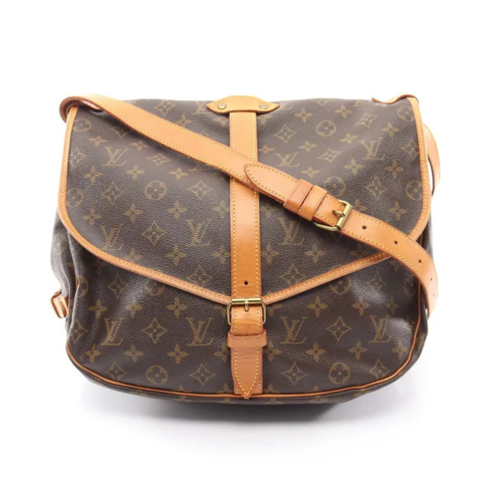 Louis Vuitton Saumur Monogram Shoulder Bag Canvas Leather Brown